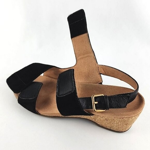 Vionic Marian Black Suede Slingback Strap Sandals Wedge Cork Soles Size 9 - Picture 12 of 16